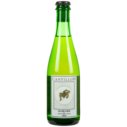 A bottle of Cantillon Gueuze on a white background