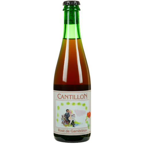Bottle of Cantillon Rosé de Gambrinus on a white background