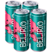 Four cans of Delirio alcohol-free blond beer on a white background
