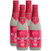 4 bottles of Delirium Red Strong Fruit Beer on a White Background