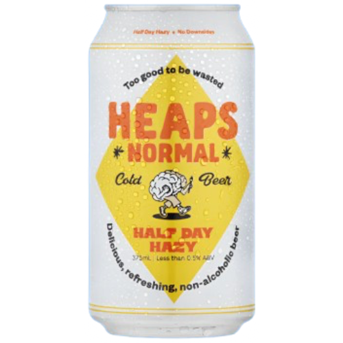 A can of Heaps Normal Half Day Hazy on a white background