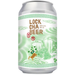 A 330ml aluminum can of Lock Chak Beer, featuring a white label with green illustrations of a mountain, waterfall, and a small golden figure, on a solid white background.