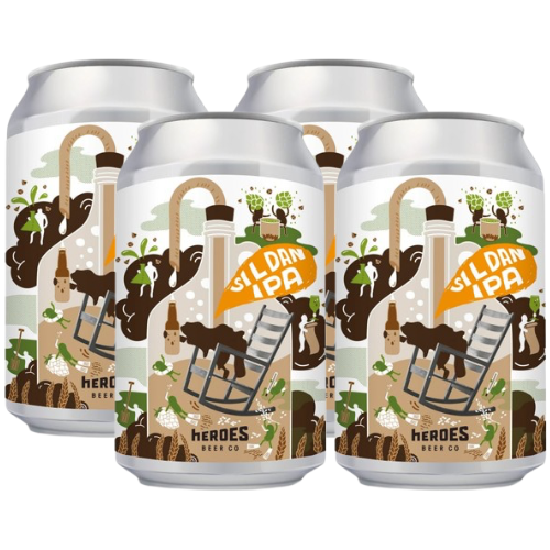 Four aluminum craft beer cans arranged in a row on a white background. The cans are labeled 'Si L Dan' from 'Heroes Beer Co'.