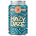 A 330ml aluminum can of Hong Kong Beer Co 'Hazy Daze' craft beer, featuring a vibrant blue and teal wavy pattern with gold lettering and small red boat illustrations, set against a plain white background.