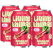 Four cans of Living Things Rhubarb & Apple prebiotic soda on a white background