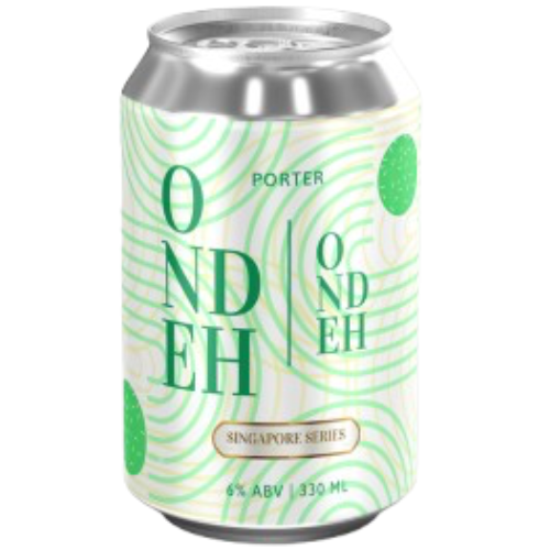 A can of ONDEH ONDEH Porter with green and white design on a white background