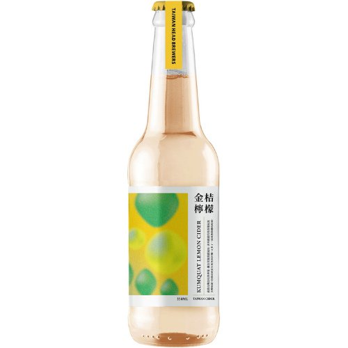 One bottle of Taiwan Head Brewers Kumquat Lemon Cider on a white background.