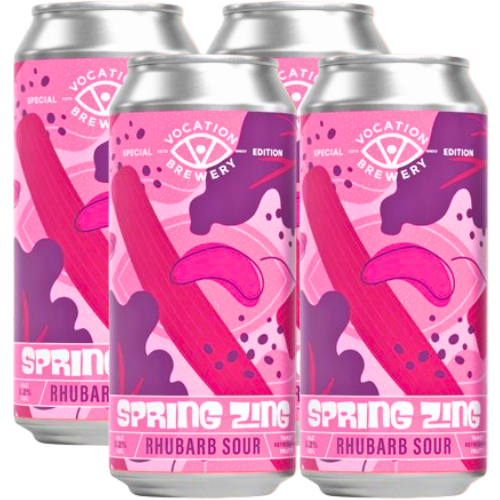 Four cans of Vocation Brewery Spring Zing Rhubarb Sour